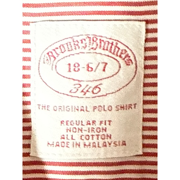 Brooks Brothers 346 Mens 18 6/7 Red White Striped Non-Iron Cotton Dress Shirt - Picture 2 of 11